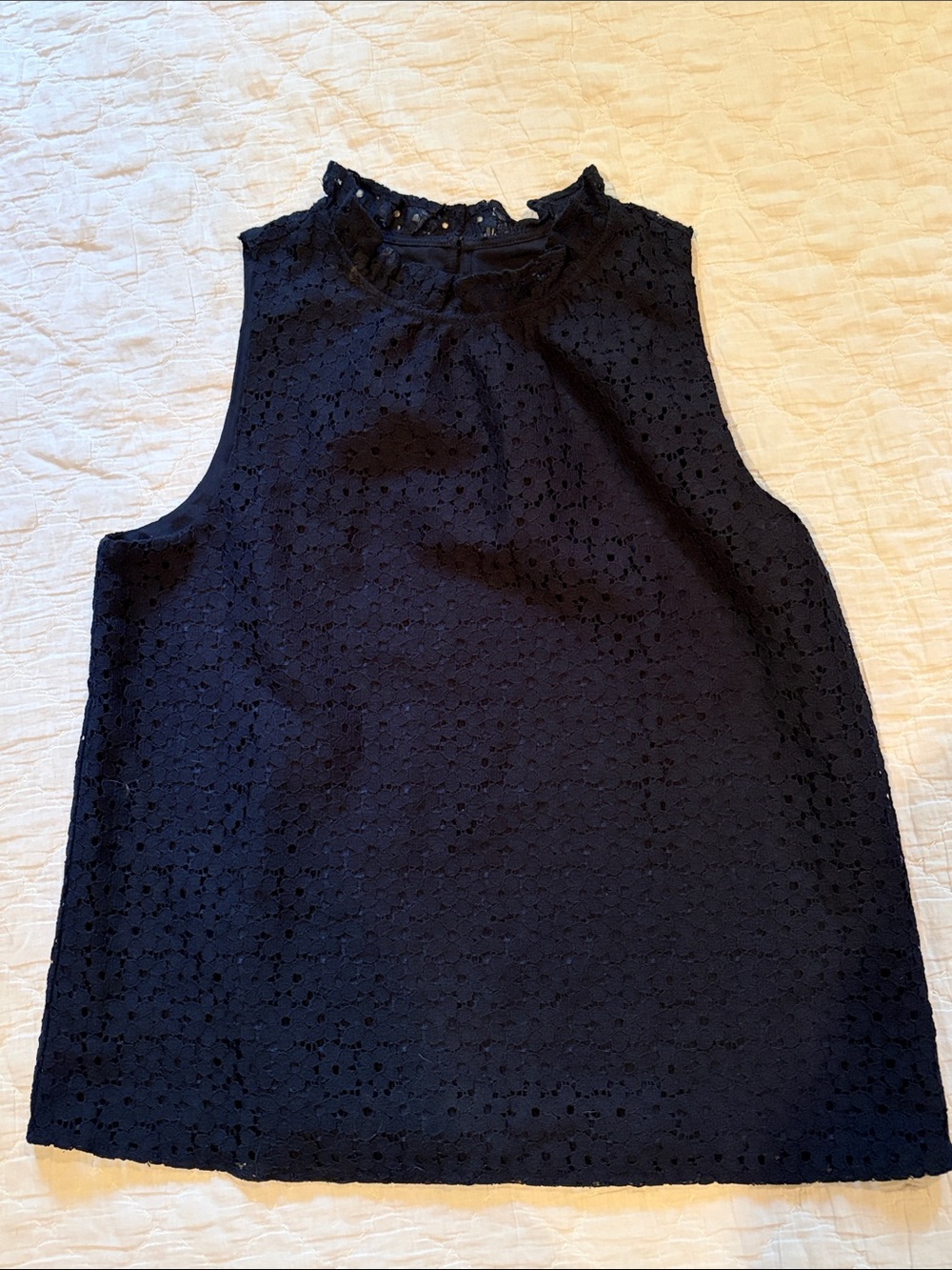 Ann Taylor Factory Navy Eyelet Sleeveless Ruffle Neck Camisole